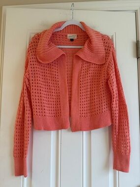 Universal Thread Coral Open-Weave Collared Cardigan